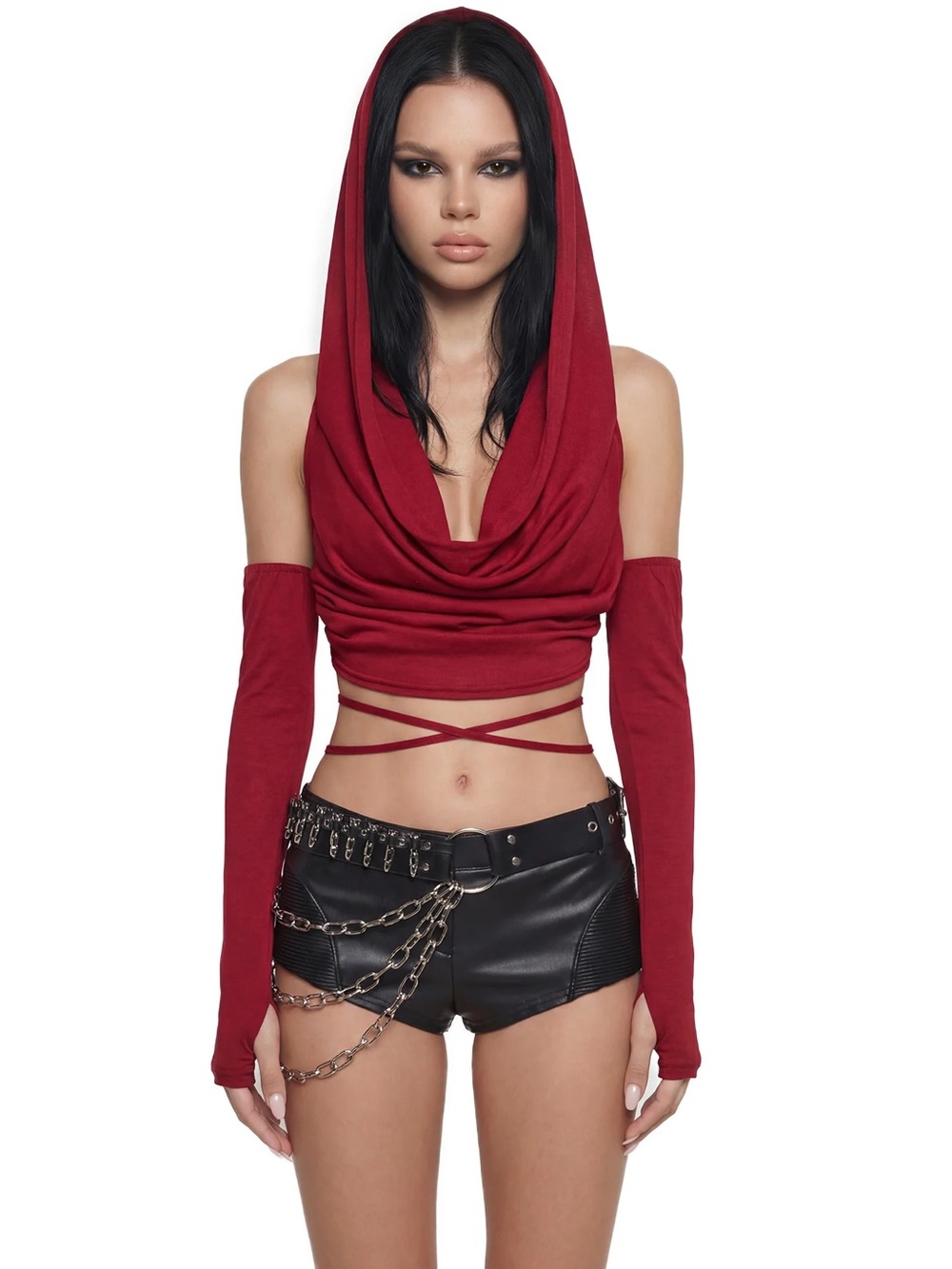 Red Hooded Top with Arm Sleeves